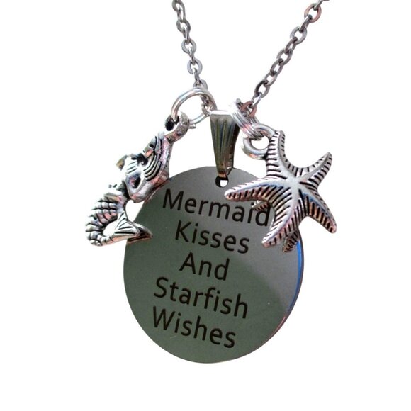 New Mermaid Pendant Necklace w/ Starfish Earrings - Stainless Chain + Ear Wires - Picture 2 of 9